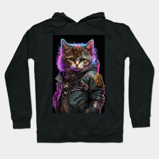 Cool portrait of a Cyber Future Cat Hoodie